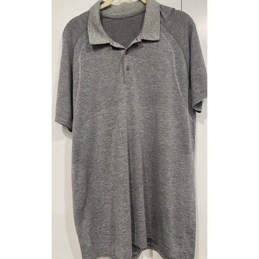 Lululemon Polo Shirt Mens L Gray Performance Live In Practice Metal Vent Tech